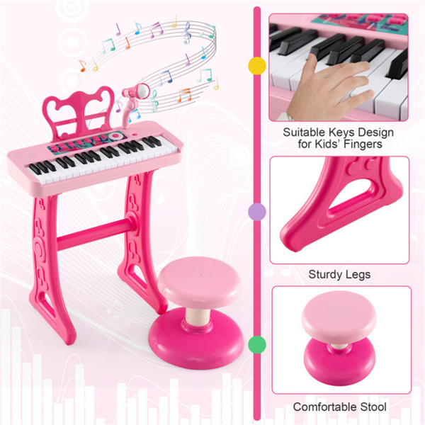 儿童钢琴，键盘37键儿童玩具键盘钢琴与麦克风粉色（amazon shipping-发货，WALMART禁止销售）-4