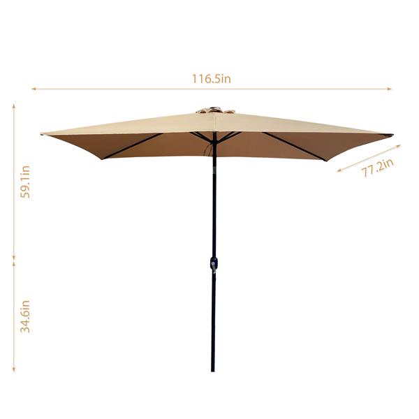 户外露台遮阳伞 10 英尺 x 6.5 英尺 矩形 带曲柄 耐候 防紫外线 防水 耐用 6 根坚固伞骨-5