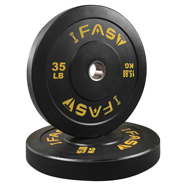 杠铃橡胶片，橡胶保险杠铃片，2英寸厚度35磅可用于家庭健身房力量训练，举重，举重卧推和锻炼-5