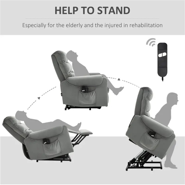 灰色天鹅绒躺椅，动力升降椅，振动按摩，遥控-4