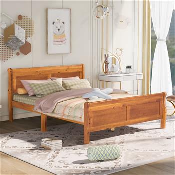 大号实木平台床，带床头板和木板条支撑（橡木）