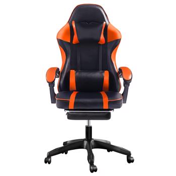 带脚踏板的人体工学游戏椅，适合体重较重人士使用的舒适电脑椅，可调节腰靠背办公椅，带 360° 旋转座椅，成人用 PU 皮革游戏椅，橙色