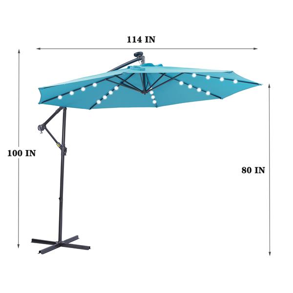 10 英尺太阳能 LED 露台户外遮阳伞悬挂式悬臂遮阳伞偏置遮阳伞易于打开调节，配有 32 个 LED 灯-17