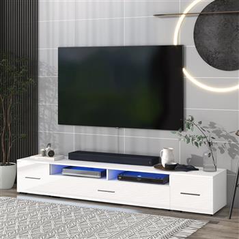 扩展型简约设计电视架，带变色 LED 灯，现代通用娱乐中心，高光泽电视柜，适用于 90 英寸以上的电视，白色