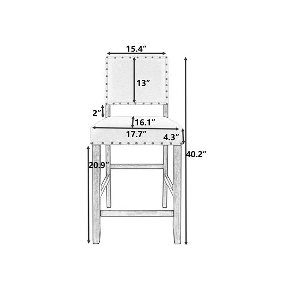 2 件乡村风格木质柜台高度软垫餐椅，适合小地方，浓咖啡色+米色-4