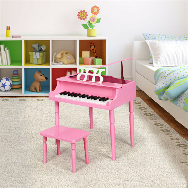 粉色儿童钢琴30键键盘玩具与长凳钢琴盖和音乐架（amazon shipping-发货，WALMART禁止销售）-7