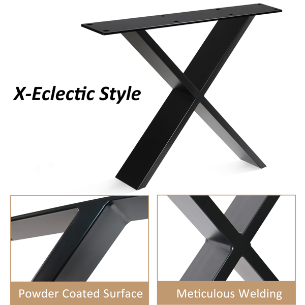 黑色桌框、X 型桌架、黑色桌腿、61 厘米咖啡桌腿、DIY 长凳用桌底、餐桌、床头柜、长凳、两件式-2
