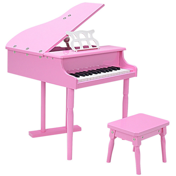 粉色儿童钢琴30键键盘玩具与长凳钢琴盖和音乐架（amazon shipping-发货，WALMART禁止销售）-1