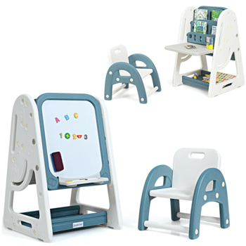 儿童画架，书桌，椅子，书架，可调节的艺术绘画板蓝色（amazon shipping-发货，WALMART禁止销售）