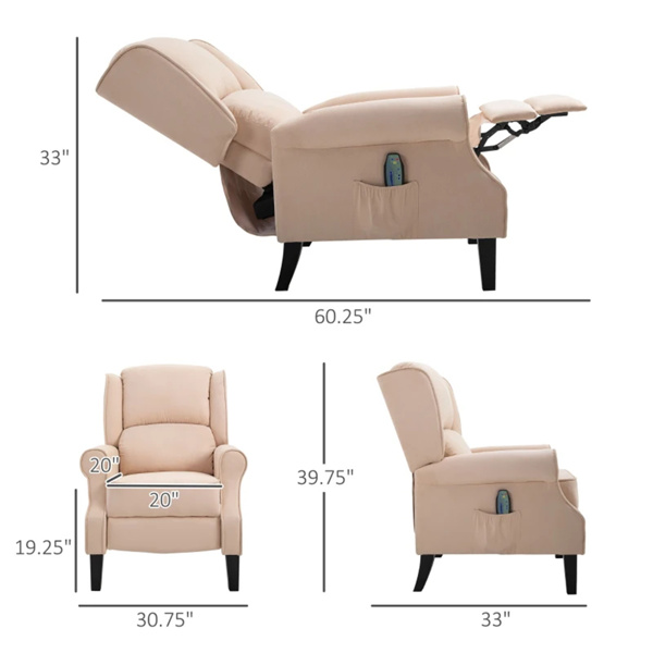 奶油白色躺椅。带振动按摩，热，推背的翼背单人沙发（amazon shipping-发货，WALMART禁止销售）-3