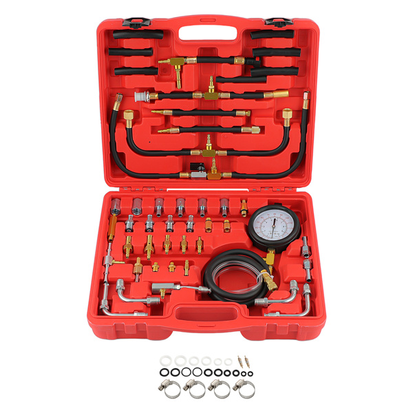 燃油喷射表压力测试仪Universal Fuel Injection Gauge Pressure Tester Hoses Fittings Pump Tool Kit-1