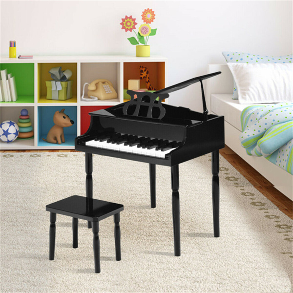 黑色儿童钢琴30键木玩具儿童大钢琴与长凳和音乐架（amazon shipping-发货，WALMART禁止销售）-6