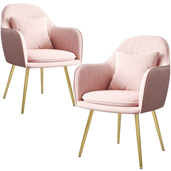 绒布椅子天鹅绒客厅餐厅一套2把扶手椅软垫座椅俱世纪中期椅子与金金属腿-3