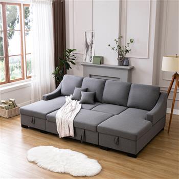 软垫沙发床组合式沙发，带双储物空间，2 个抛垫，灰色