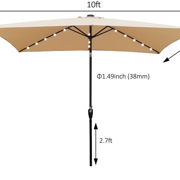 10 x 6.5t 矩形露台太阳能 LED 照明户外市场遮阳伞，带曲柄和按钮倾斜，适用于花园遮阳游泳池-8