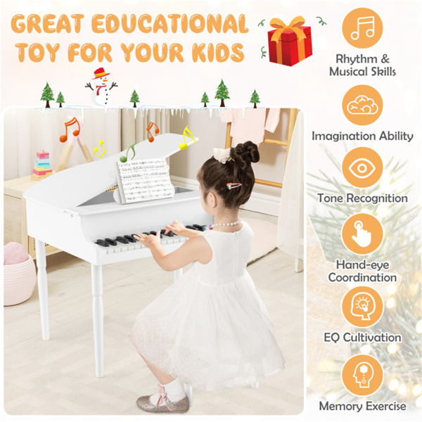 白色儿童钢琴30键木玩具儿童大钢琴与长凳和音乐架（amazon shipping-发货，WALMART禁止销售）-9