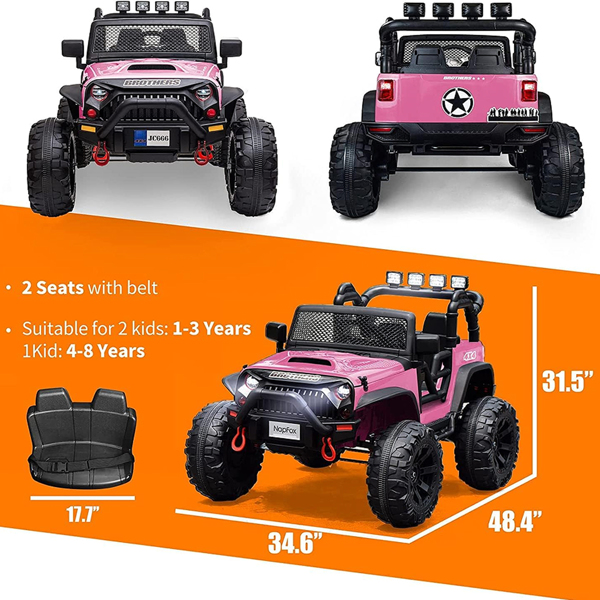 大轮子2座儿童电动车强大的电动骑在卡车上带遥控，2速度，音乐，男孩和女孩的弹簧悬架，粉红色-2