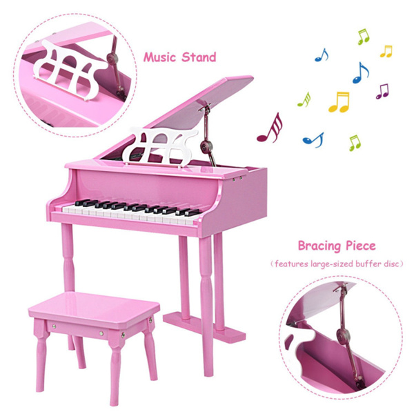 粉色儿童钢琴30键键盘玩具与长凳钢琴盖和音乐架（amazon shipping-发货，WALMART禁止销售）-6