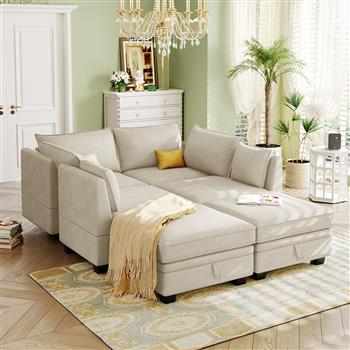 现代大型 U 型组合沙发，可转换沙发床，带可翻转躺椅，适用于客厅，带储物座椅