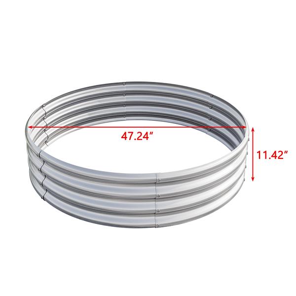 47.24*11.4 英寸高圆形高架花园床，金属蔬菜高架床，户外花园高架花盆，后院露台花盆高架床，用于种植花卉、香草、水果 银色-8