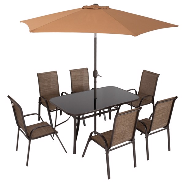 户外餐桌椅套餐带雨伞 -3