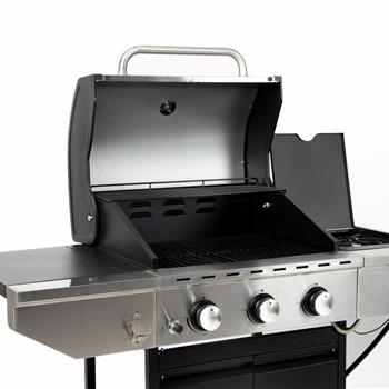 丙烷烤架 3 燃烧器烧烤烤架 不锈钢燃气烤架 带侧炉和温度计 适用于户外烧烤、露营