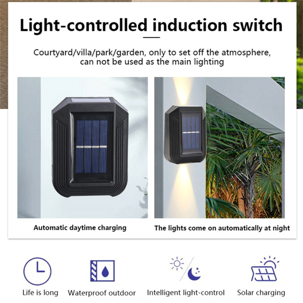 （带电）新款太阳能户外庭院上下发光壁灯  暖白(周末不发货)-9