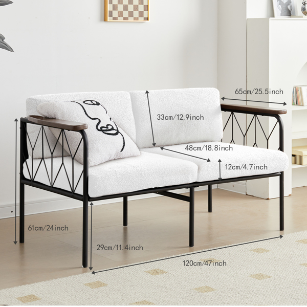 120cm 双人沙发沙发 现代躺椅睡床沙发床，带坚固的金属框架 泰迪绒软垫可转换沙发床，适用于客厅 卧室 公寓 办公室-4