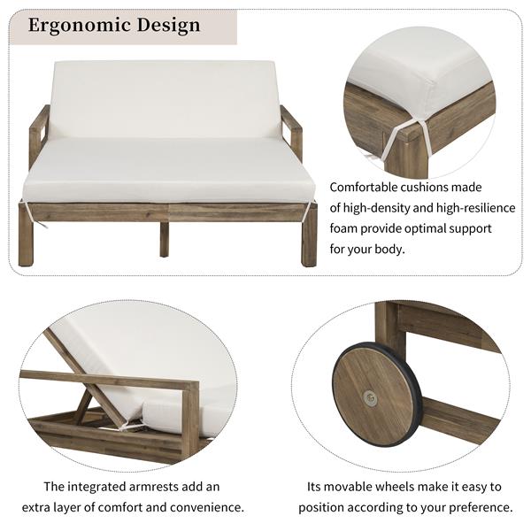 1 件式农舍风格木制户外日光浴床，可为您提供极致放松的户外沙发床，可容纳 2 人，适合泳池边、花园和后院（米色）-7