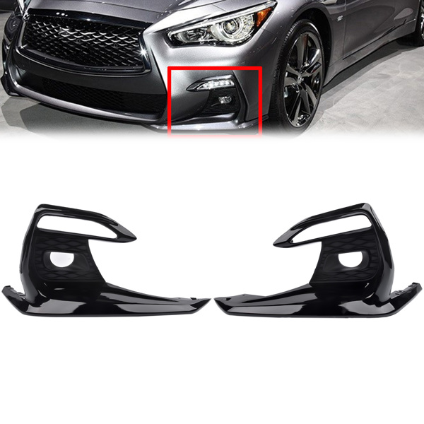 雾灯框 Fog Lamp Cover Bezels Black Left + Right for Infiniti Q50 Sport 2018-2020 3.0L V6-1