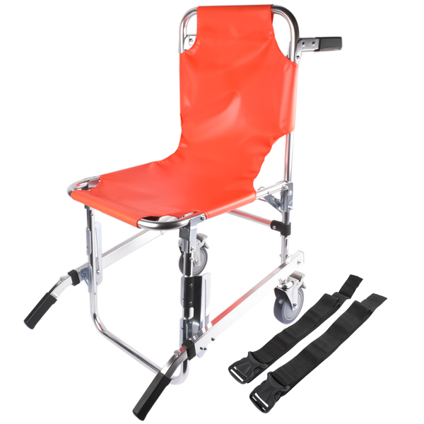 A3-EMS楼梯椅带刹车两轮橙色 Foldable Lightweight EMS Stair Chair with Brake, Medical Emergency Evacuation Lifting Climbing Wheelchair Two Wheel Orange-1