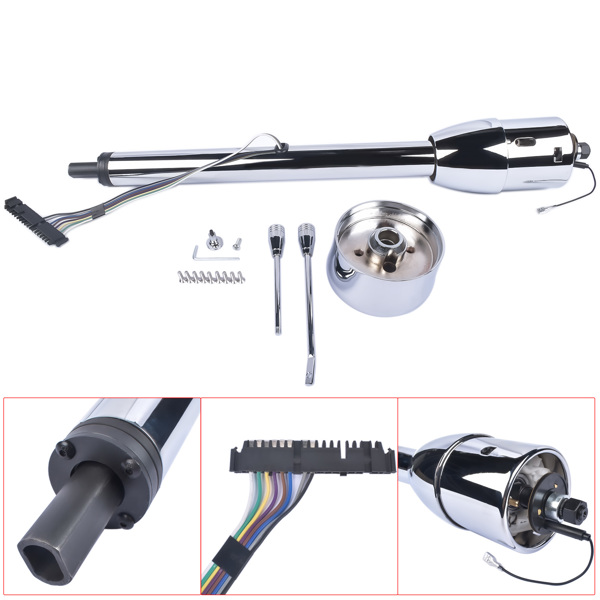 A3-汽车转向柱 28" Chrome Tilt Street Rod Floor Shift Steering Column with Wheel Adapter No Key-1