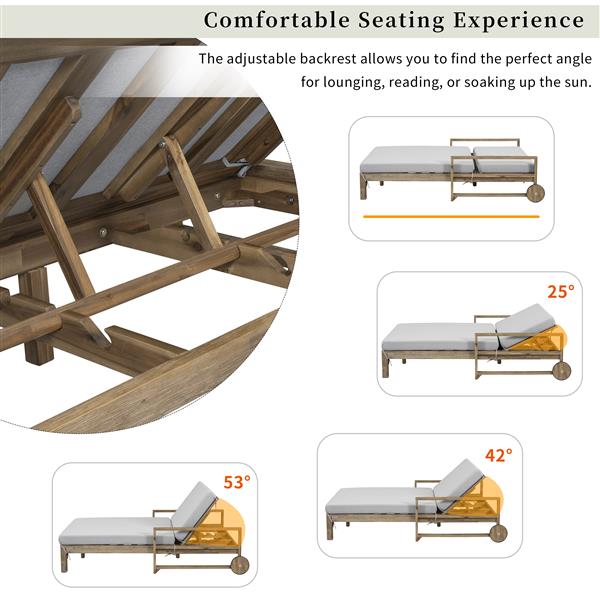 1 件式农舍风格木制户外日光浴床，可为您提供极致放松的户外沙发床，可供 2 人就座，适合泳池边、花园和后院（灰色）-6