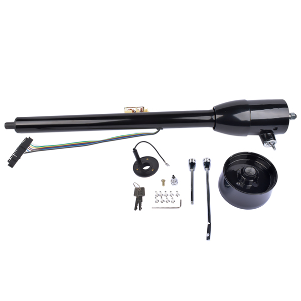 A3-汽车转向柱 Black 32" Floor Shift Tilt Manual Steering Column w/ Key & 9 Hole Wheel Adpater-1