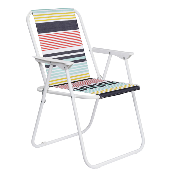 1pc 20.5*21*30in Beach Chair Striped Oxford Cloth White Iron Frame 100kg N001-21