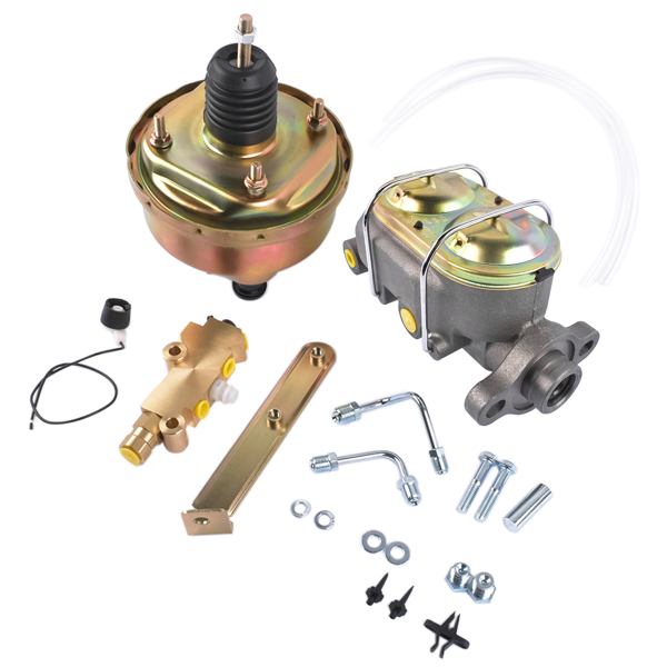 刹车总成 7" Single Zinc Power Brake Booster + 1" Bail Top Master Cylinder + Disc/Drum Proportioning Valve Kit-3