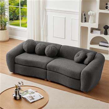 U 型 87.7 英寸现代弧形沙发，靠背软垫沙发，配有 5 个装饰抱枕，泰迪布艺沙发，适用于客厅、办公室、公寓
