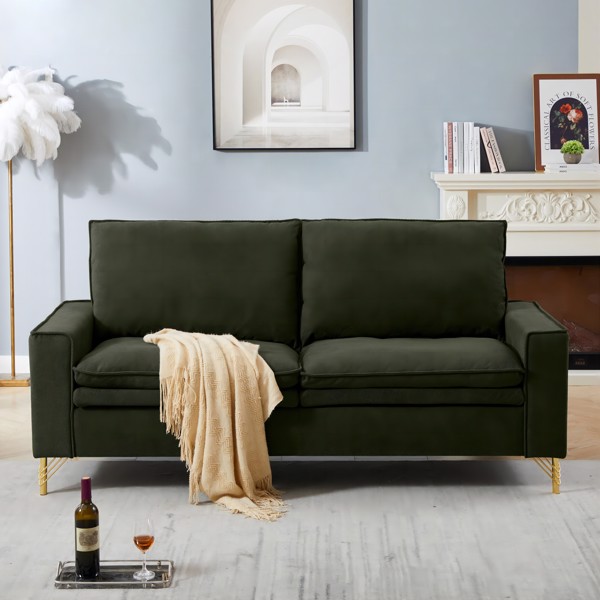 绿色，绒布室内双人沙发，金属脚，199.5*80.5*97cm-1
