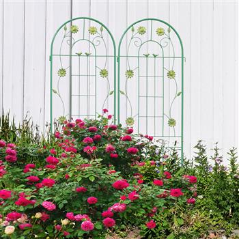 2 件装金属花园棚架 71 英寸 x 19.7 英寸 防锈棚架 适用于攀缘植物户外花卉支架 绿色