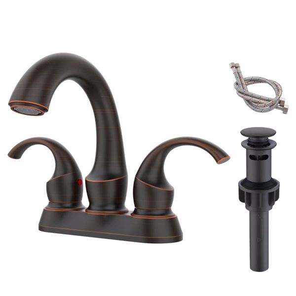 Bathroom Faucet 2-Handle Oil Rubbed Bronze with Aerator, Swan Style 4-inch Centerset Vanity Sink with Pop-Up Drain and Supply Hoses, FR4075-ORB-1