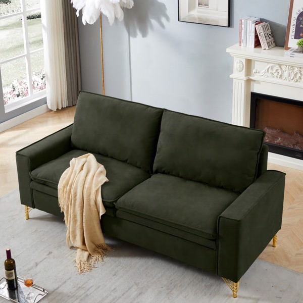 绿色，绒布室内双人沙发，金属脚，199.5*80.5*97cm-3
