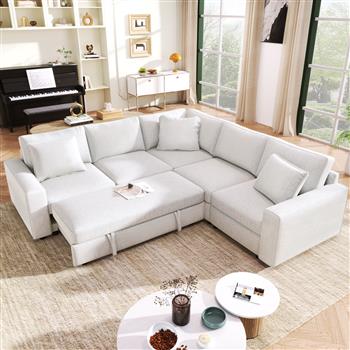 4 座 L 型组合沙发，配有厚靠背和座垫，适合客厅、办公室