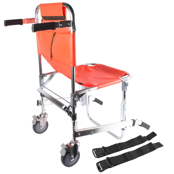 A3-EMS楼梯椅带刹车两轮橙色 Foldable Lightweight EMS Stair Chair with Brake, Medical Emergency Evacuation Lifting Climbing Wheelchair Two Wheel Orange-7