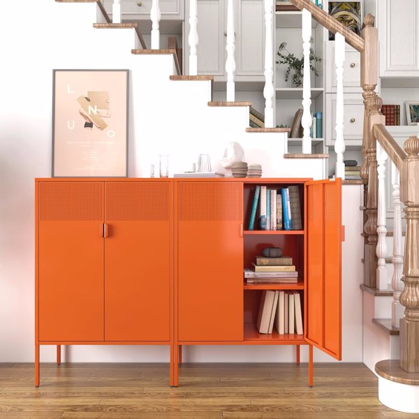 钢制储物柜，可调层压板，侧柜，鞋柜，橙色储物柜-3