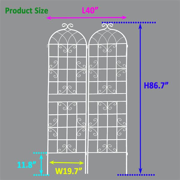 2 件装金属花园棚架 86.7 英寸 x 19.7 英寸 防锈棚架 适用于攀缘植物 户外花卉支架 乳白色-6