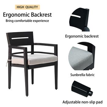 户外露台 K/D 铝制固定餐椅 4 件，带户外级 Sunbrella 织物坐垫、锥形脚、Ember Black
