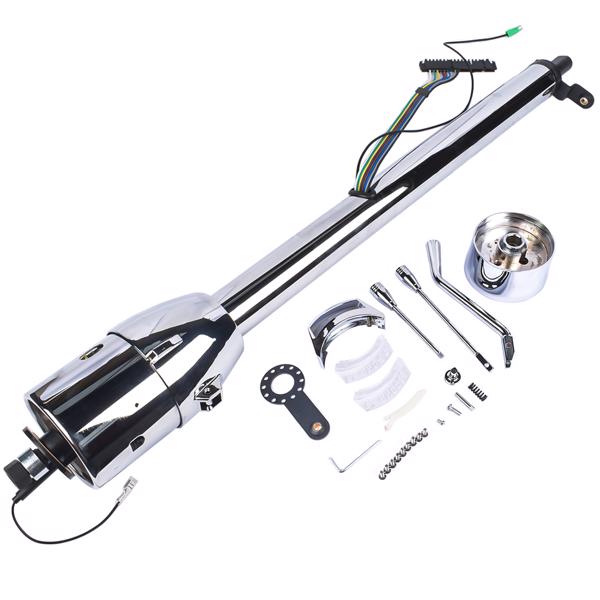 A3-汽车转向柱 32"GM Steering Column Tilt Auto No Key Universal W/ 9 Holes Wheel Adapter Chrome-6