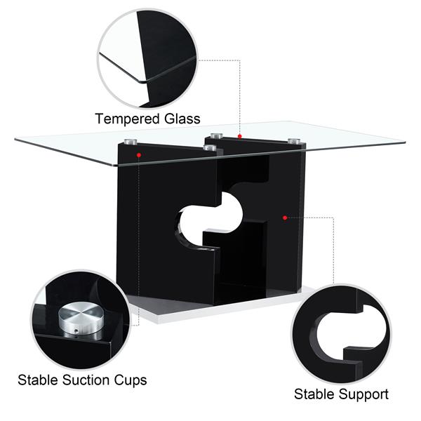 大型现代简约矩形玻璃餐桌，适合 6-8 人使用，配有 0.31 英寸钢化玻璃桌面和 MDF 板异形支架，适用于厨房餐厅客厅会议室宴会厅 1547-6