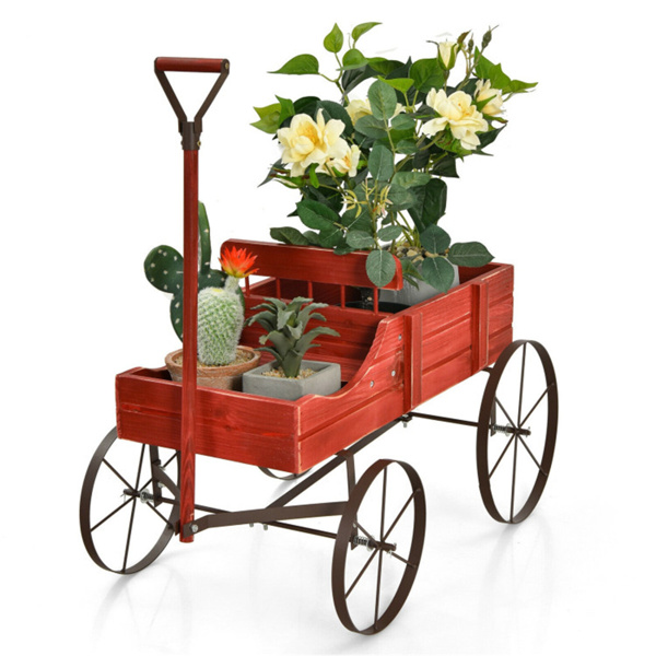 木制植物车架带轮子红色种植盆（amazon shipping-发货，WALMART禁止销售）-1