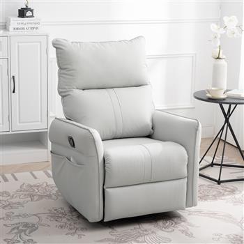 摇椅躺椅，360 度旋转育儿摇椅，滑翔椅，现代小型摇椅旋转躺椅，适用于卧室、客厅椅、家庭影院座椅、侧袋（浅灰色）